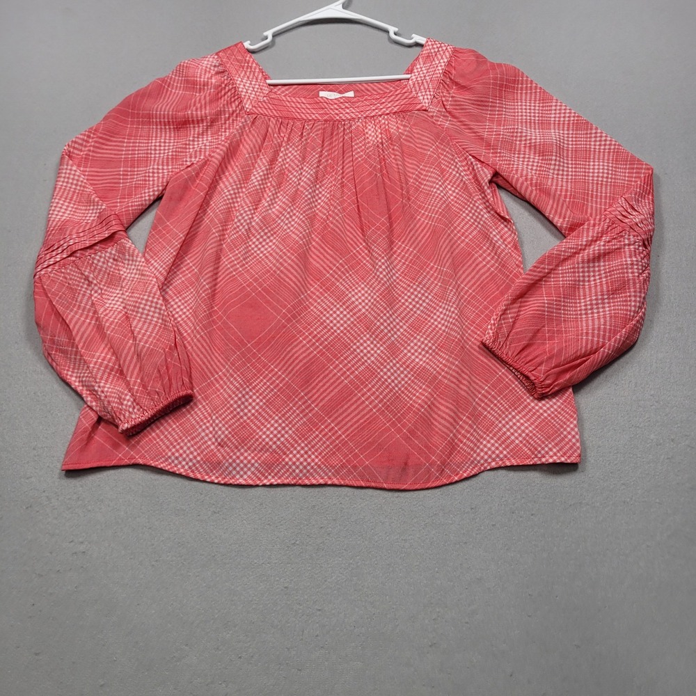 LC Lauren Conrad Peasant Top Red Plaid Square Neck Blouse WL92W004RP Womens M